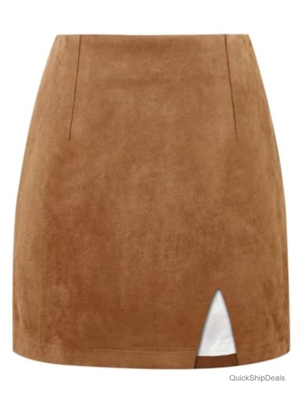 Faux Suede High Waisted Mini Pencil Skirt with Slit